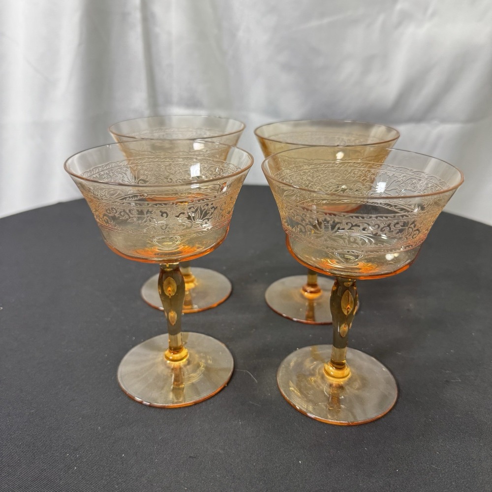 Historian Amber Liquor Cocktail Glass Etched Floral
